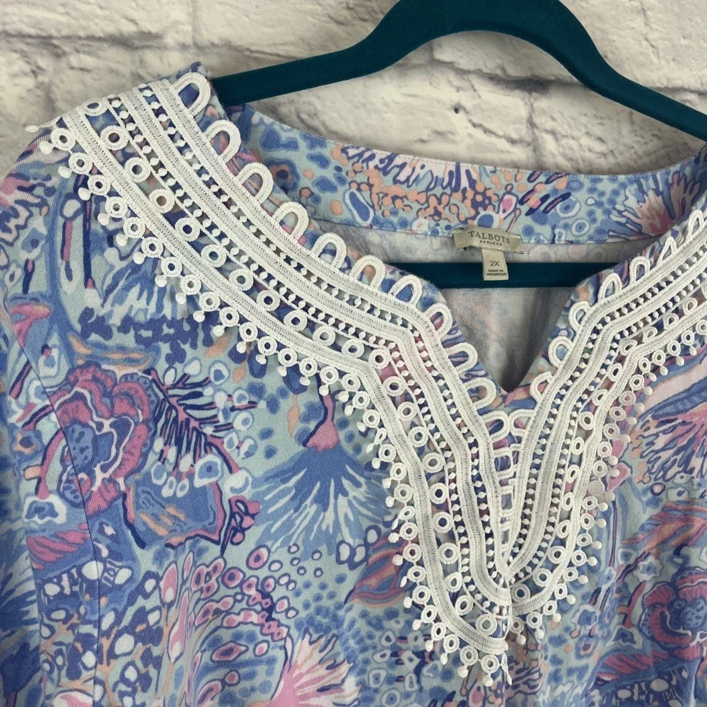 Talbots Resort Wear Boho  Embellished Crochet Neck Colorful Tunic Size 2X - Picture 4 of 9